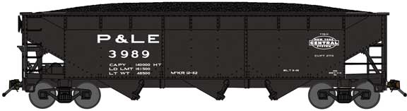 70-Ton Offset-Side 3-Bay Hopper w/Load - Ready to Run -- Pittsburgh & Lake Erie #3989 (black, NYC System Logo)