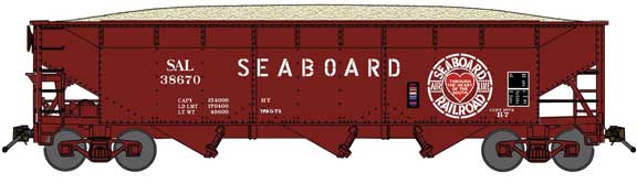 70-Ton Offset-Side 3-Bay Hopper w/Load - Ready to Run -- Seaboard Air Line #38918 (Post-1974,Boxcar Red, Heart Logo )