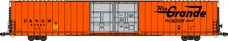 Pullman-Standard 86' Double-Door Auto Parts Boxcar Ready to Run -- Denver & Rio Grande Western (orange, Large Action Road Slogan)