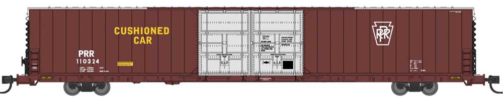 Pullman-Standard 86' Auto Parts Double-Door Boxcar - Ready to Run -- Pennsylvania Railroad #110219 (Tuscan, silver, yellow, white, black ends)