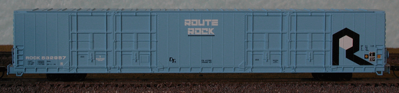 Pullman-Standard 86' AutoParts Quad-Door Boxcar, Assembled -- Rock Island (blue, black, white, Large Logo, Route Rock Slogan)