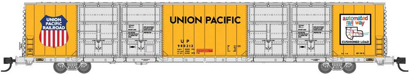 Pullman-Standard 86' Quad Door Auto Parts Boxcar - Ready to Run -- Union Pacific #980215 (Armour Yellow, silver, black, Automated Railway Logo