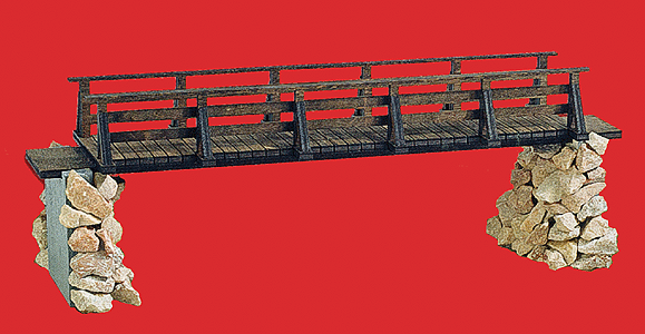 Wooden Footbridge w/Stone Abutments - Kit (Laser-Cut Wood) -- 7-1/2 x 2-3/16 x 2-3/16" 19 x 5.5 x 5.5cm Abutments: 2" 5cm High