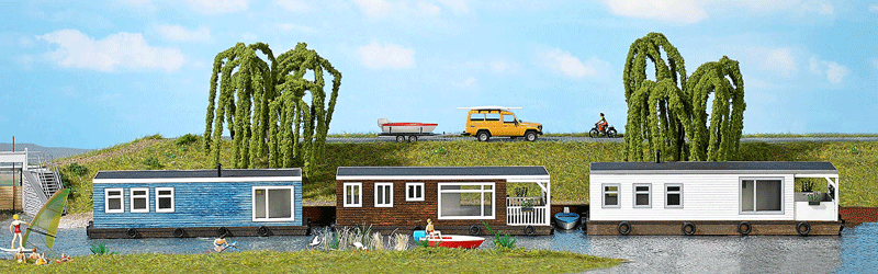 Houseboat - Laser-Cut Wood Kit - 5-1/2 x 1-3/4 x 1-1/2" 14 x 4.5 x 3.8cm -- Light Blue-1