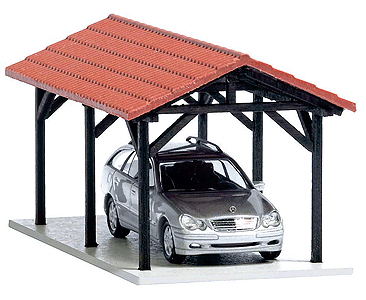Carport w/Vehicle -- Laser-Cut Wood Kit - 1-9/16 x 2-3/4 x 1-9/16" 4 x 7 x 4cm-1