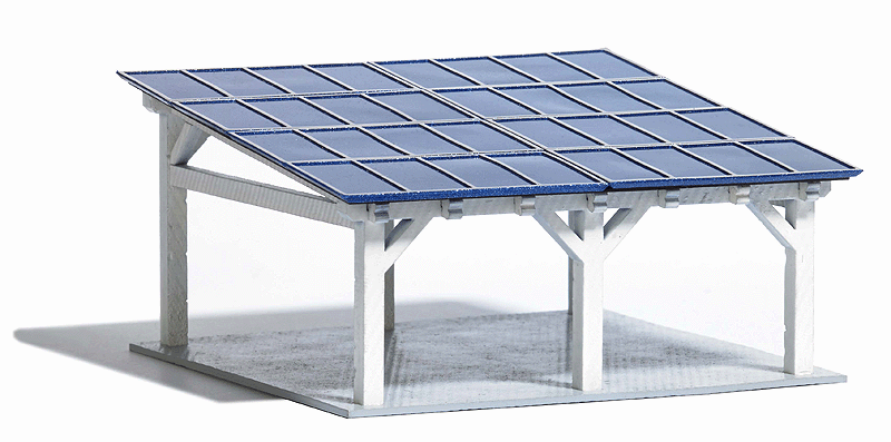 Slanted-Roof Carport w/Solar Panels -- Kit - 2-7/8 x 2-7/8 x 1-1/2" 7.4 x 7.3 x 3.9cm
