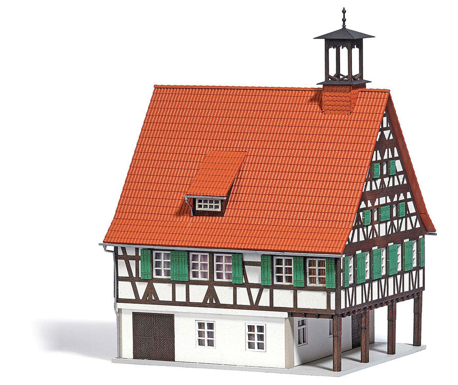 Buschheide, Germany, Half-Timber City Hall -- Laser-Cut Wood & Card Kit - 5 x 4-3/8 x 6-11/16" 12.8 x 11.1 x 17cm-2