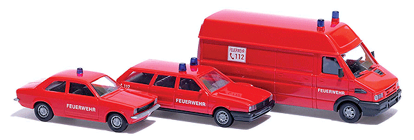 Fire Department Vehicle Set -- One Each: Opel Kadett C Limo, VW Passat, Iveco Van