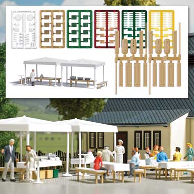 Catering Scene w/Cook Figure -- Includes 2 Tents, 2 Tables, 4 Benches and Other Details
