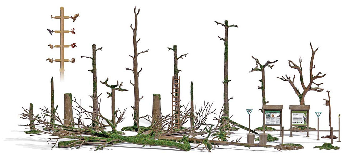 Coarse Woody Debris -- 3 Trunks, 13 Bare Trees, 7 Stumps, Signs, 2 Trash Cans, Small Animals-1