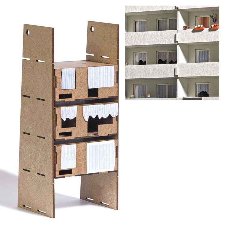 3 Apartment Interiors for WBS 70 Prefabricated Concrete Building -- Laser-Cut Kit with Interior Wall Decorations-3