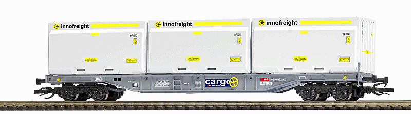 Type Sgns 691 Container Flatcar w/3 Wood Chip Containers - Ready to Run -- Swiss Federal Railways SBB #31 85 455 2 018-7 (Era V, gray, blue Cargo Logo)