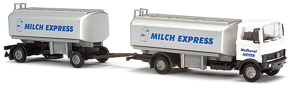 European Trucks - Mercedes -- LP809 Milk Tanker w/2-Axle Trailer "Milch Express" (silver, blue)