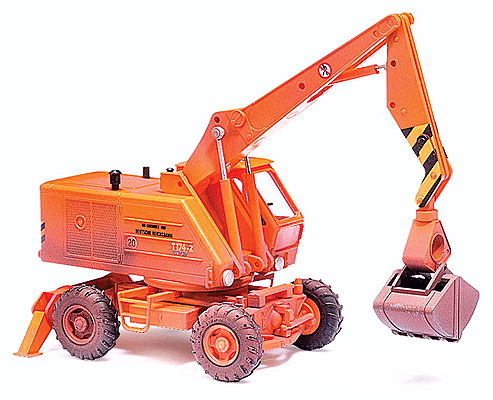 1974 Weimar Mobilbagger T174-2E Rubber-Tired Construction Crane - Assembled -- Bahnbetriebswerk Hilbersdorf (orange, black, yellow)