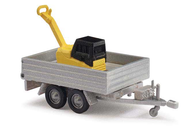 Low-Side 2-Axle Trailer with Vibrator Compactor - Assembled -- Silver, Yellow Compactor
