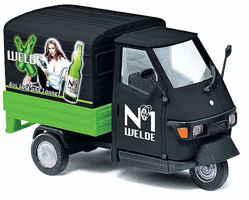 2006 Piaggio Ape 50 3-Wheel Pickup Truck - Assembled -- With Bed Cover, Welde No. 1 (black, green, German Lettering)