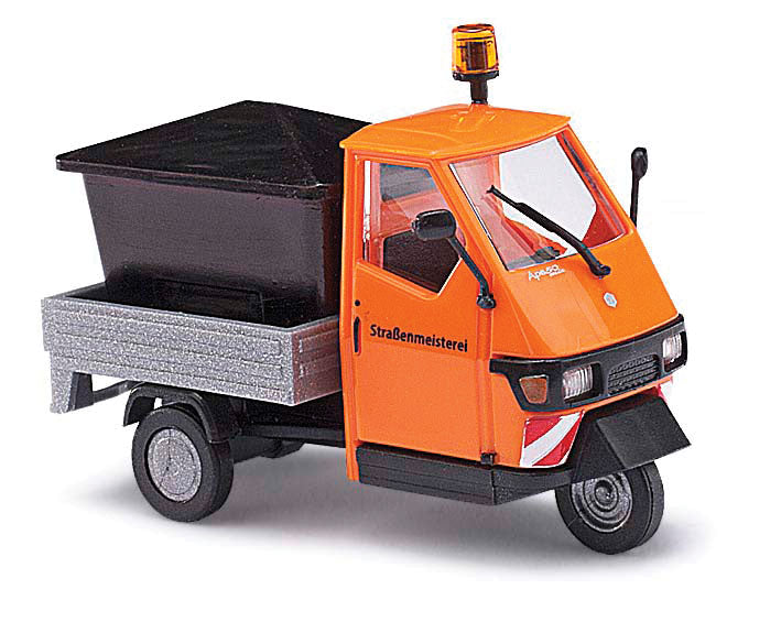 2006 Piaggio Ape 50 3-Wheel Pickup Truck w/Bin Load - Assembled -- Street Maintenance (orange, gray, German Lettering)