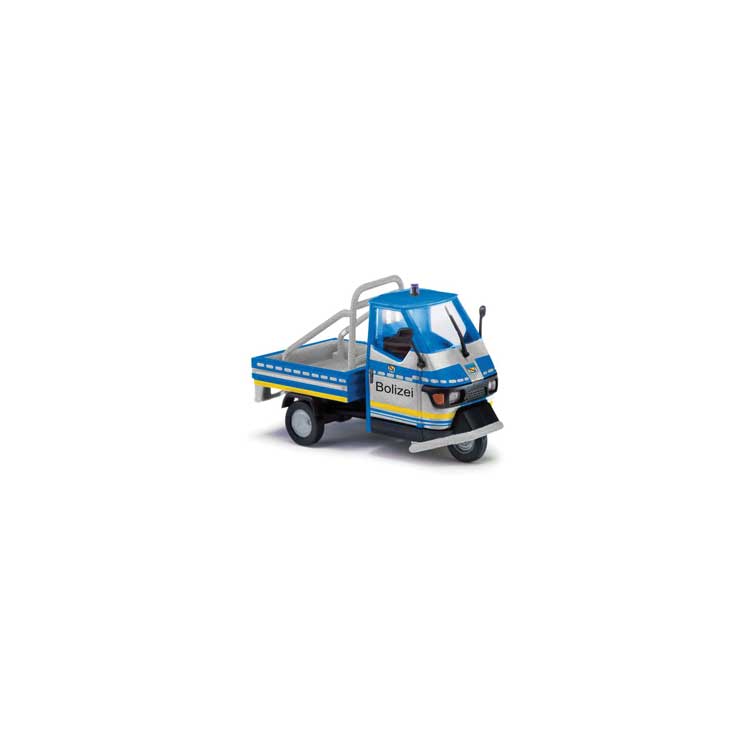 2006 Piaggio Ape 50 3-Wheel Pickup Truck w/Roll Bar - Assembled -- Bolizei (NOT Police, blue, silver, yellow, German Lettering)