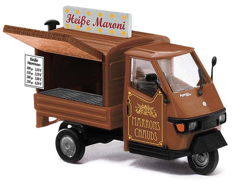 2006 Piaggio Ape 50 3-Wheel Pickup Truck with Concession Window - Assembled -- Heisse Maroni (brown, German Lettering)