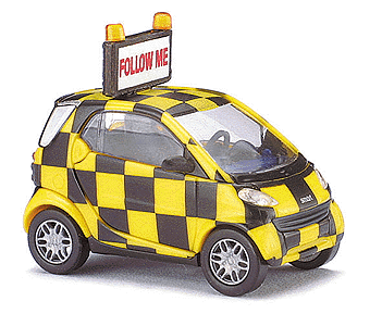 European Automobiles - Smart City Coupe 2-Door Subcompact -- Airport Runway Escort (yellow, black checkerboard) w/FOLLOW ME Sign