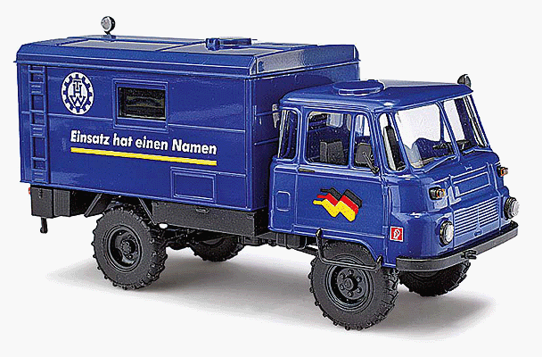 1973-1990 Robur LO 2002 A Box-Body Delivery Truck - Assembled -- With Topper, THW (blue, white, German Lettering)-1