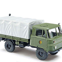 1973-1990 Robur LO 2002 A Low-Side Delivery Truck w/Canvas Cover - Assembled -- With Berlin Wall Section, NVA (green, German Lettering)