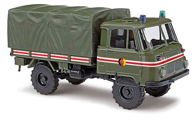1973-1990 Robur LO 2002 A Low-Side Delivery Truck - Assembled -- Kommandantendienst Schlussfahrzeug (green, red; German Lettering)