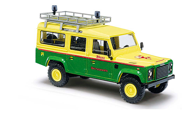 1983 Land Rover Defender SUV w/Roof Rack - Assembled -- Knorr Betriebswehr (green, yellow, red; German Lettering)
