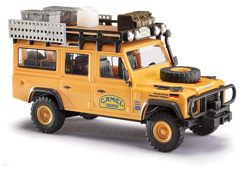 1983 Land Rover Defender SUV with Roof Rack - Assembled -- 1989 Camel Trophy Germany (yellow, German Lettering)