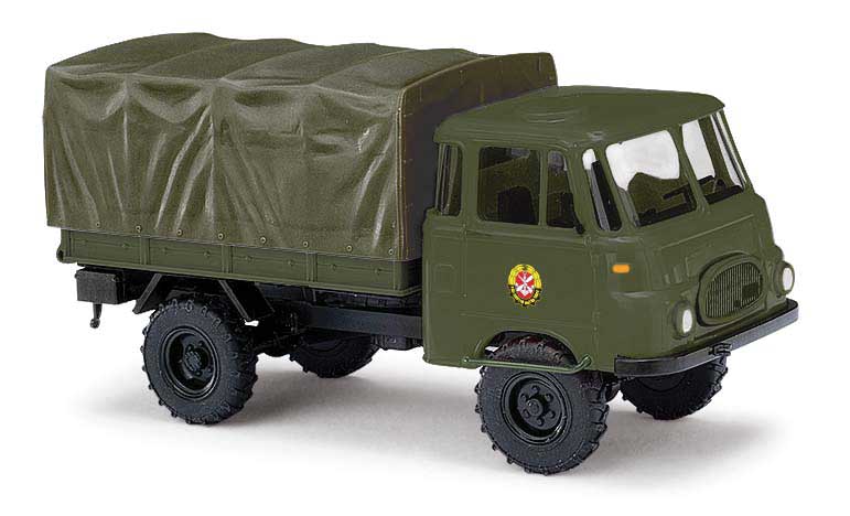 1960 Robur LO 1800 A Low-Side Truck with Canvas Cover - Assembled -- East German Army (olive, German Lettering)