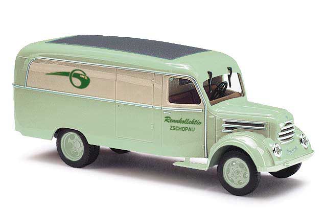 1957 Robur Garant K 30 Cargo Van - Assembled -- MZ Renndienst (green, ivory, black, German Lettering)