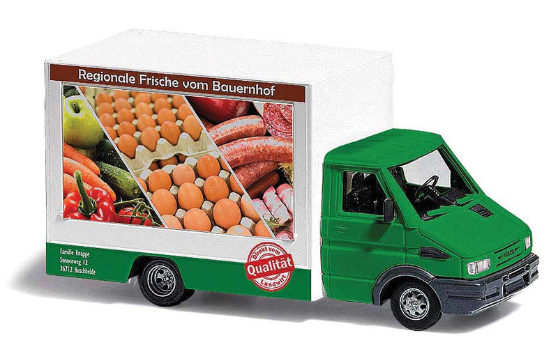 Marchand Food Truck with Working LED Lights -- Local Fresh Food (white, green, German Lettering), 14-16V