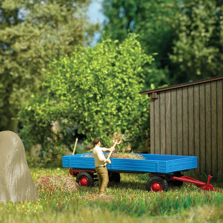 Hay Harvest - Action Set -- Low-Side Farm Trailer, 3 Hay Stacks, Figure, Farm Tools-1