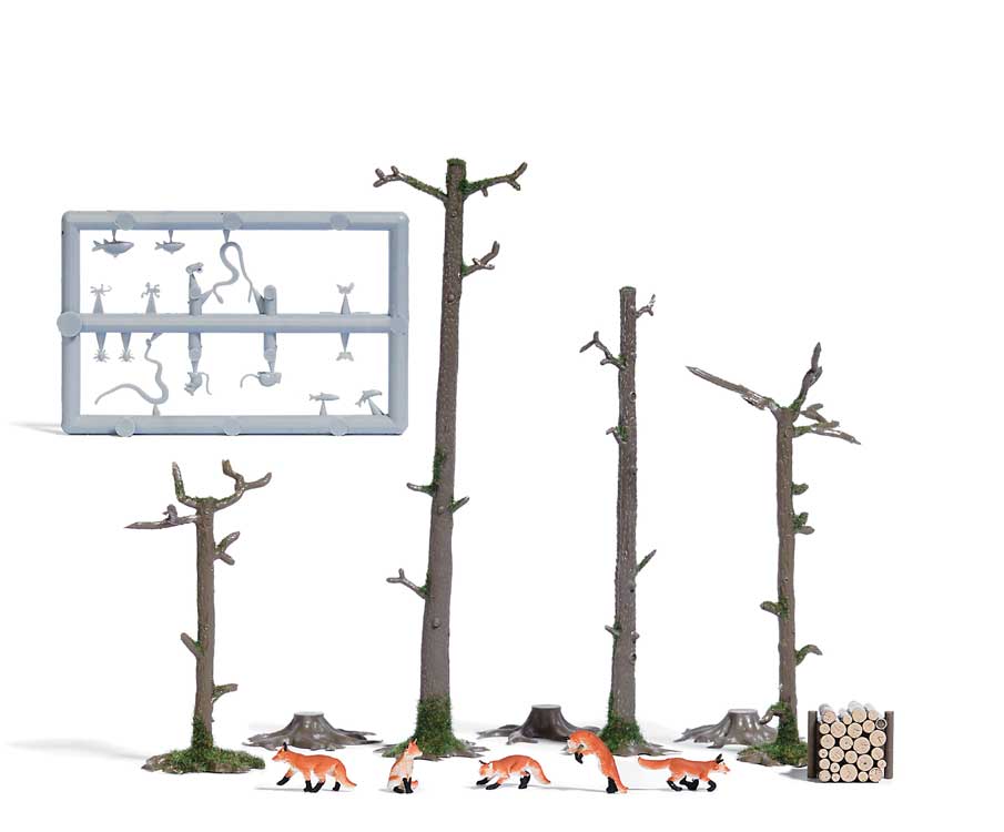 Foxes - Action Set -- 5 Foxes, Wood Pile, 4 Barren Trees, 3 Stumps-1