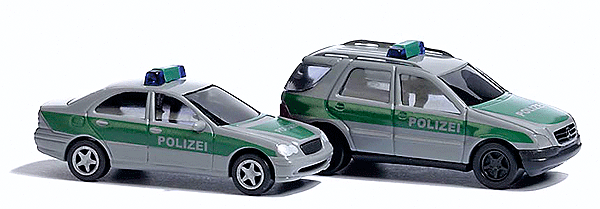 Emergency Mercedes-Benz C Klasse & M Klasse Set - Assembled -- Police (silver, green, German Lettering)