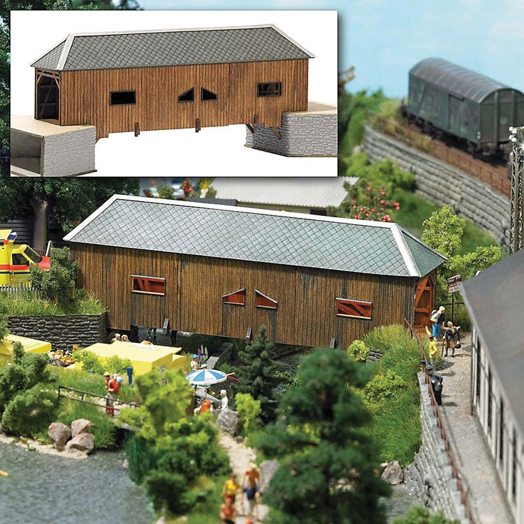 Schwarzenberg Wooden Covered Bridge -- Laser-Cut Wood Kit - 7-1/4 x 3-5/16 x 2-9/16" 18.5 x 8.5 x 6.5cm