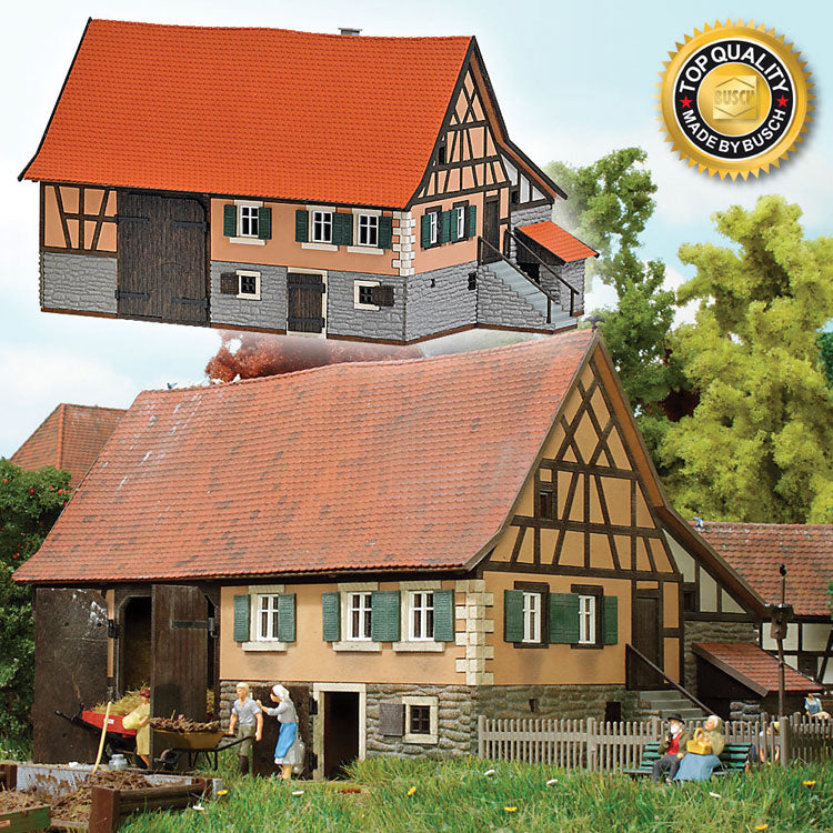 Historic Farmhouse w/Stone Foundation -- Laser-Cut Wood Kit - 5-1/8 x 3-1/8 x 2-15/16" 13 x 8 x 7.5cm