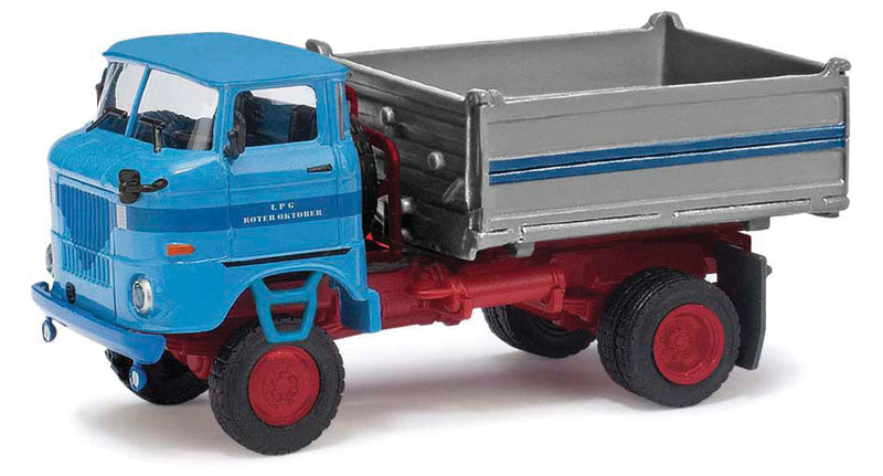 1977 IFA W50LA 2SK Dump Truck w/Canvas Cover - Assembled - Espewe -- LPG Roter Oktober (blue, red, gray, German Lettering)