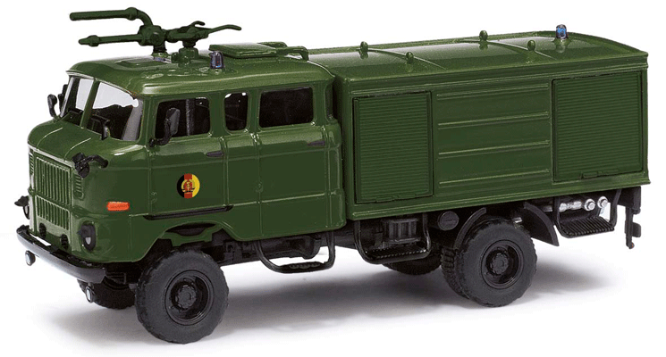 1984 IFA W50LA TLF GMK Crew-Cab Fire Truck - Assembled - Assembled - Espewe -- With Berlin Wall Section, NVA (green, German Lettering)