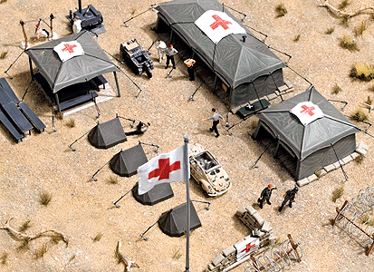 Field Hospital - Kit (Plastic, Laser-Cut Wood) -- 1 Large, 2 Med, 4 Small Tents, VW Beetle, Sandbags, Wood Beds, Tables & More