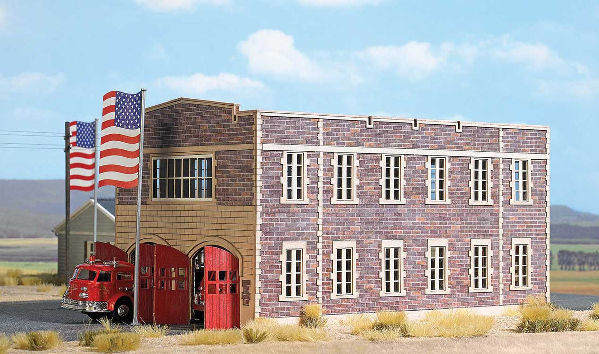 Clinker Block Fire Station -- Laser-Cut Wood Kit - 7-1/2 x 4-9/16 x 4-3/16" 19.1 x 11.6 x 10.6cm-2