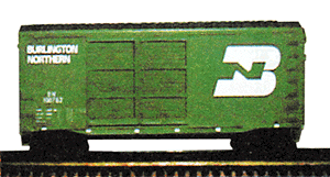 AAR 40' Boxcar w/Angle Roof, 4/3/1 End and 14' Staggered Double Door -- Burlington Northern (Double Door, Cascade Green)