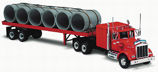 Heavy Haulers(tm) - American Trucks - Tractor-Trailer -- Kenworth W925 3-Axle Conventional w/Flatbed & Culvert Load - Cast Transport.