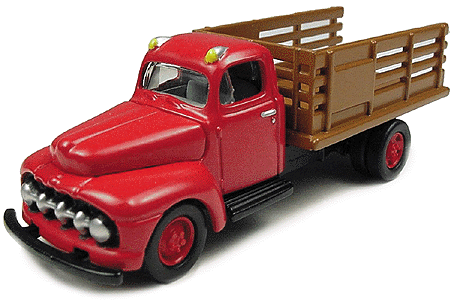 Mini Metals American Trucks - Ford (Diecast, Assembled & Painted) -- 1951 F6 Stake Truck (red)