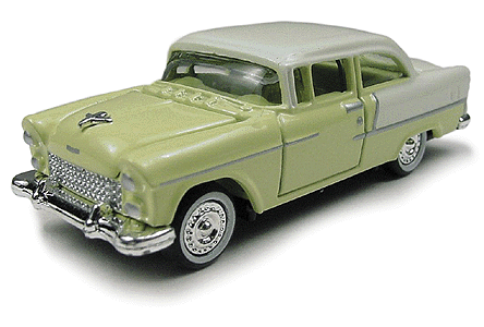 Mini Metals - American Automobiles - Chevrolet (Diecast, Assembled & Painted -- 1955 Belair 2-Door Hardtop (Harvest Gold, Cream)