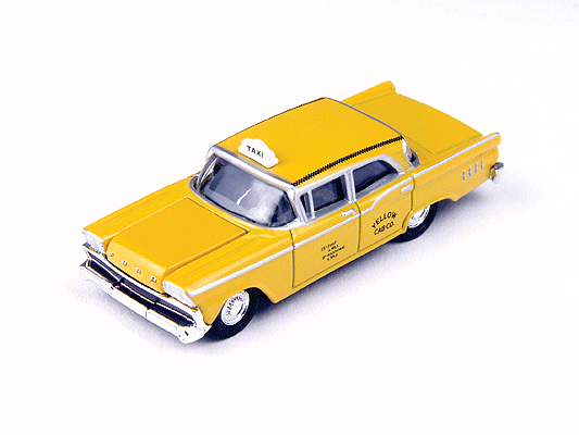 Mini Metals 1959 Ford Fairlane 4-Door Sedan -- Yellow Cab w/Nonworking Roof Light