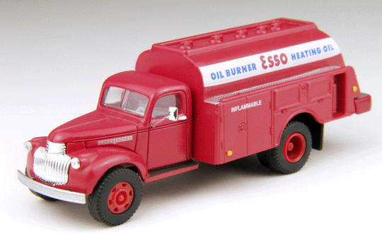 1941-1946 Chevrolet Tank Truck - Assembled - Mini Metals(R) -- Esso Heating Oil (red, white)