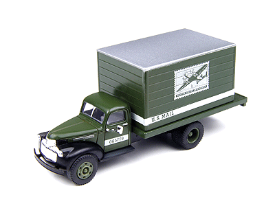 1941-1946 Chevrolet Box Delivery Truck - Assembled - Mini Metals(R) -- United States Mail (Green, white)