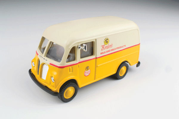 1940/50s International Harvester Metro Delivery Van - Assembled - Mini Metals -- Bordens Milk Products (white, yellow, red)