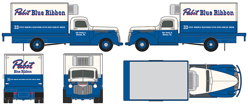 1941-1946 Chevrolet Reefer Truck - Assembled - Mini Metals(R) -- Pabst Blue Ribbon Beer (blue, white)-1